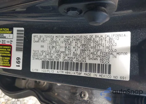 2012 Toyota Tacoma Base V6 из США, поврежденный, VIN 3TMMU4FN2CM046155